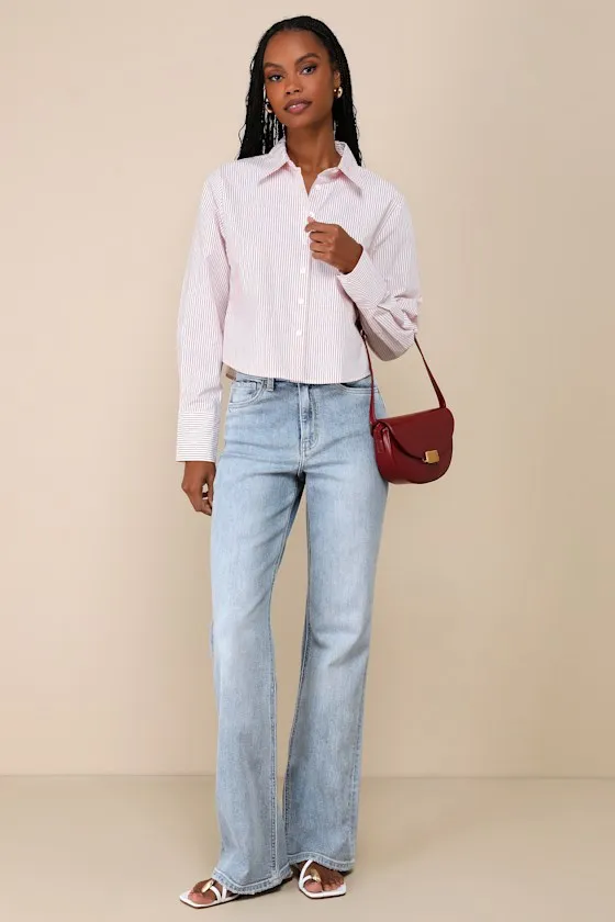 Coordinated Crush Ivory and Red Striped Collared Button-Up Top sold by Lulus product image thumbnail 3