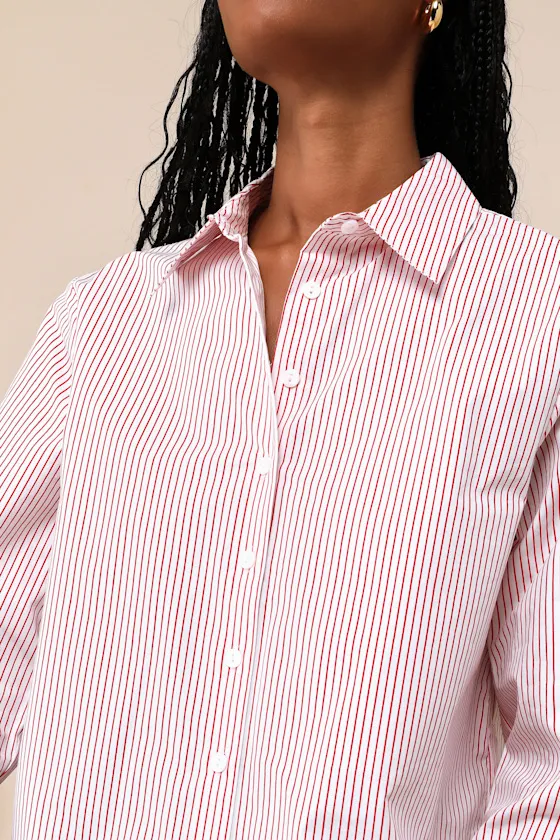 Coordinated Crush Ivory and Red Striped Collared Button-Up Top sold by Lulus product image thumbnail 4