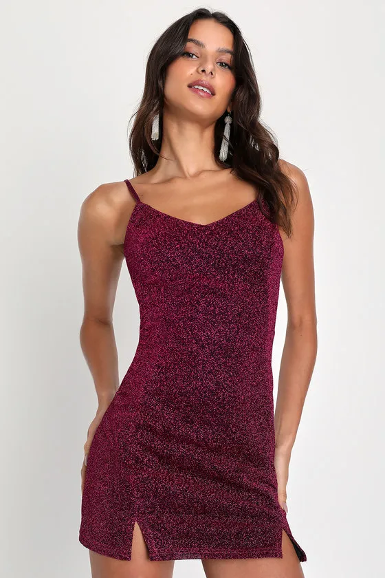 Vamped Up Magenta Sparkly Sleeveless Mini Dress sold by Lulus