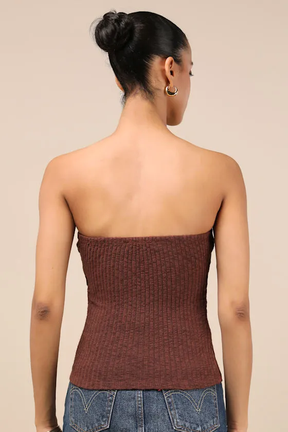 Lautaro Brown Ribbed Strapless Crop Top sold by Lulus product image thumbnail 2