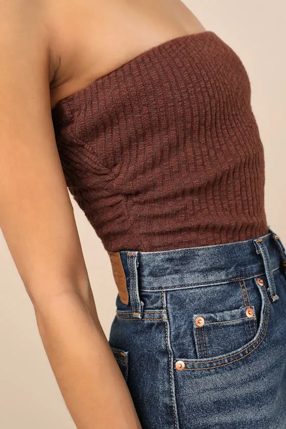 Lautaro Brown Ribbed Strapless Crop Top sold by Lulus product image thumbnail 4