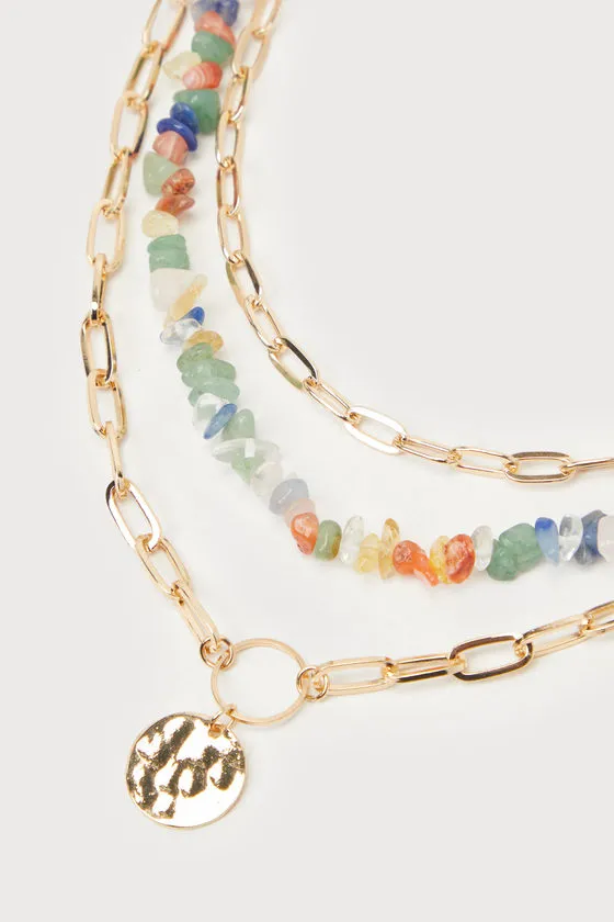 Radiant Achievement Gold Multi Stone Layered Chain Necklace sold by Lulus product image thumbnail 4