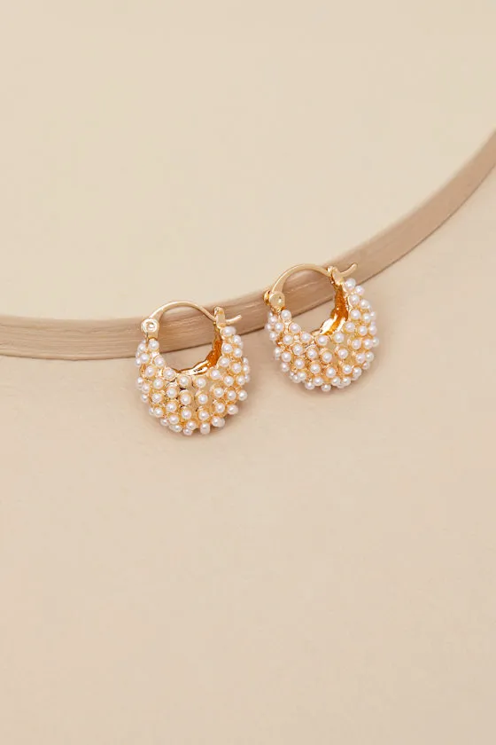 Eliel Gold Pearl Chunky Mini Hoops sold by Lulus