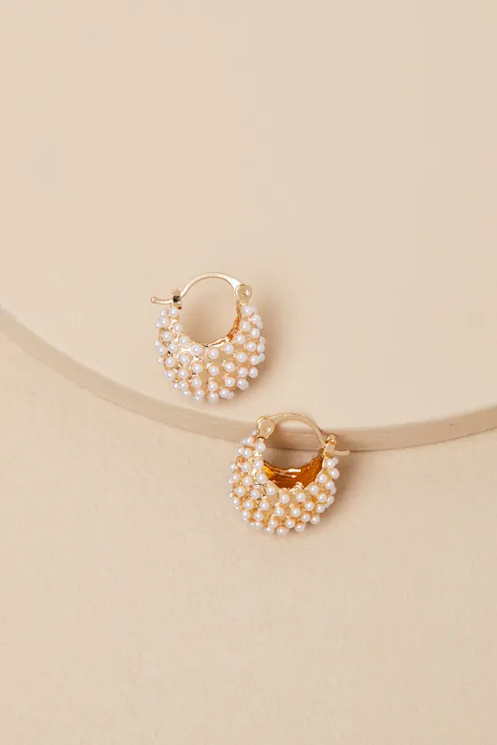 Eliel Gold Pearl Chunky Mini Hoops sold by Lulus product image thumbnail 2