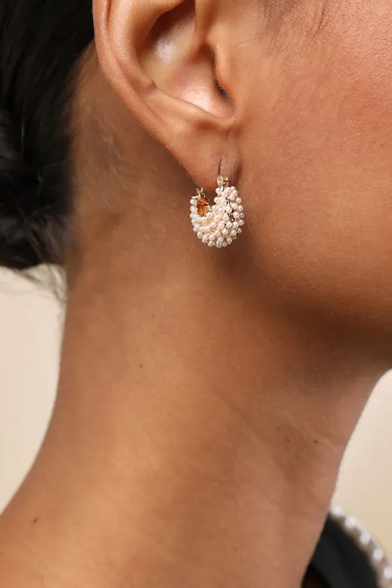 Eliel Gold Pearl Chunky Mini Hoops sold by Lulus product image thumbnail 4