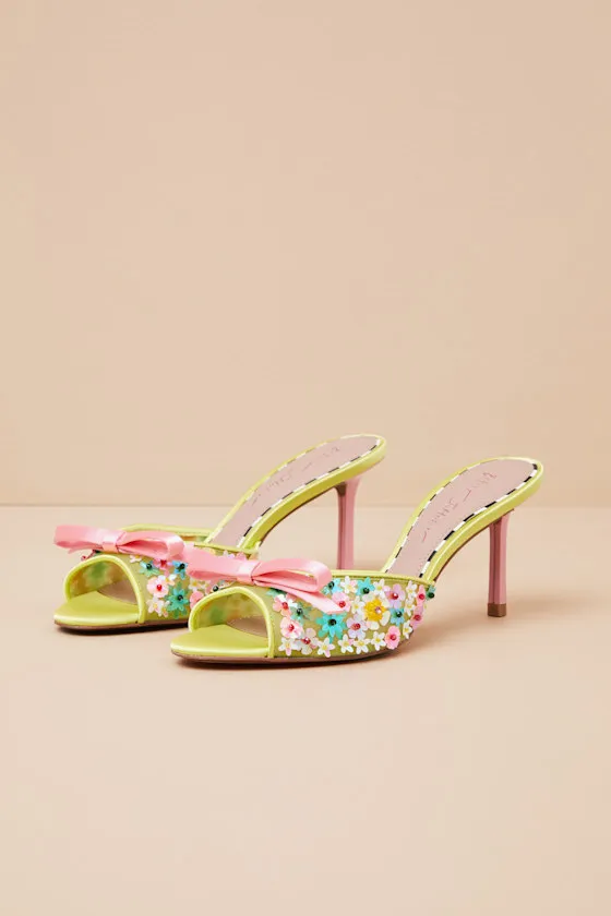 Naddia Lime Multi Sequin High Heel Slide Sandals sold by Lulus