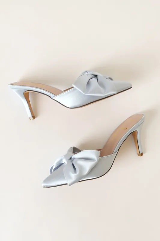 Lyle Light Blue Satin Pointed-Toe Mules sold by Lulus