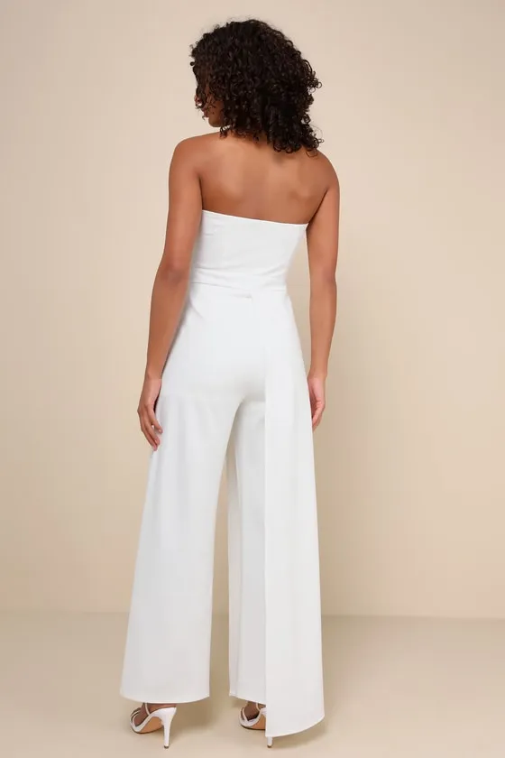 Angelic Elegance White Pleated Strapless Overlay Jumpsuit sold by Lulus product image thumbnail 2