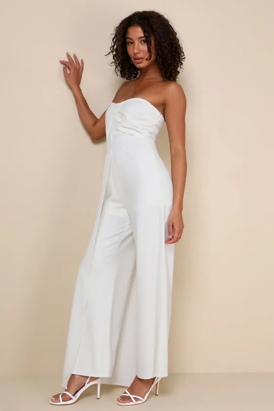 Angelic Elegance White Pleated Strapless Overlay Jumpsuit sold by Lulus product image thumbnail 3