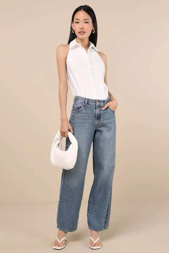 Aeres White Button-Front Collared Halter Bodysuit sold by Lulus product image thumbnail 3