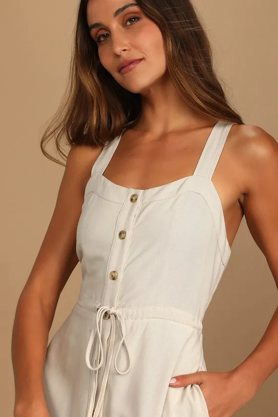 See the City Beige Button-Front Tiered Midi Dress sold by Lulus product image thumbnail 2