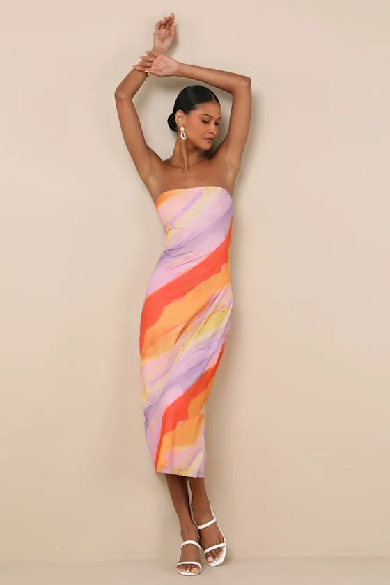 Jaylah Lavender Multi Strapless Mesh Strapless Midi Dress sold by Lulus product image thumbnail 2