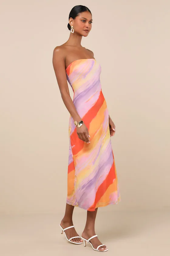 Jaylah Lavender Multi Strapless Mesh Strapless Midi Dress sold by Lulus product image thumbnail 3