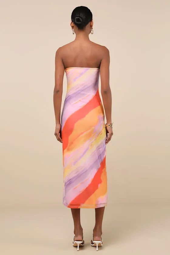 Jaylah Lavender Multi Strapless Mesh Strapless Midi Dress sold by Lulus product image thumbnail 4