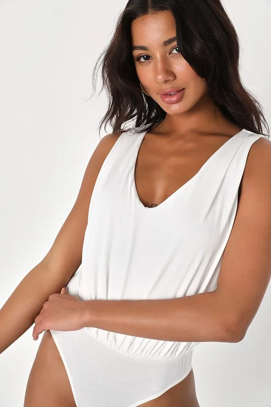 Chic on Repeat Ivory V-Neck Sleeveless Bodysuit sold by Lulus product image thumbnail 4