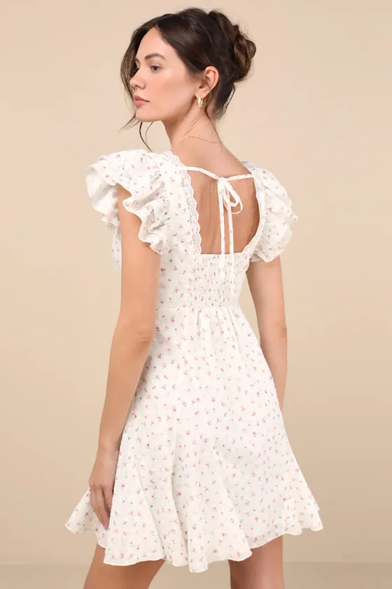 Eben Ivory Ditsy Floral Flutter Sleeve Mini Dress sold by Lulus product image thumbnail 2