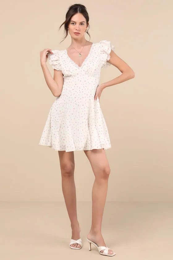 Eben Ivory Ditsy Floral Flutter Sleeve Mini Dress sold by Lulus product image thumbnail 3