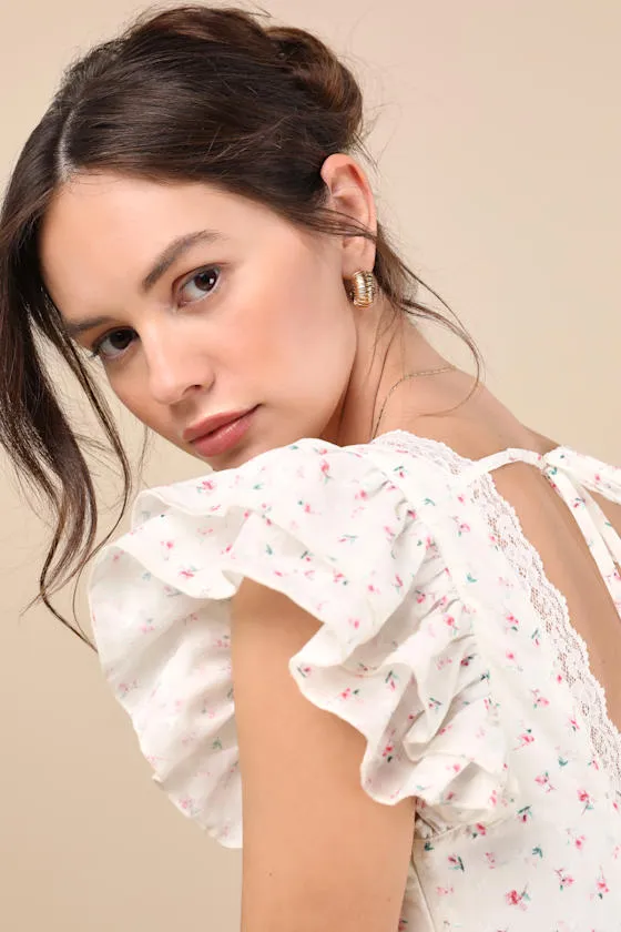 Eben Ivory Ditsy Floral Flutter Sleeve Mini Dress sold by Lulus product image thumbnail 4