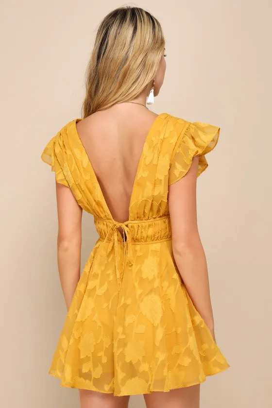 All About The Flowers Yellow Burnout Floral Ruffled Romper sold by Lulus product image thumbnail 3