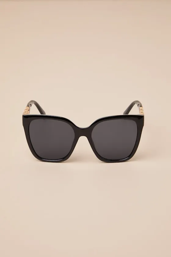 Nadica Black and Gold Oversized Square Sunglasses sold by Lulus product image thumbnail 2