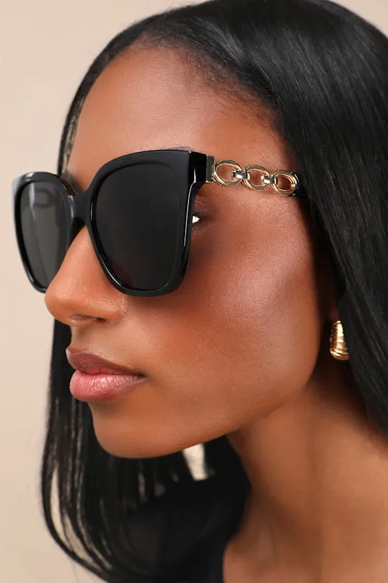 Nadica Black and Gold Oversized Square Sunglasses sold by Lulus product image thumbnail 3