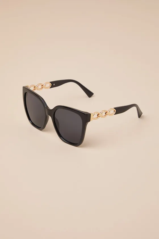Nadica Black and Gold Oversized Square Sunglasses sold by Lulus product image thumbnail 4