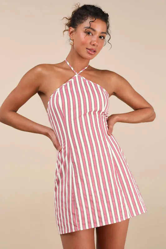 Madelia Pink Striped Halter Mini Dress sold by Lulus