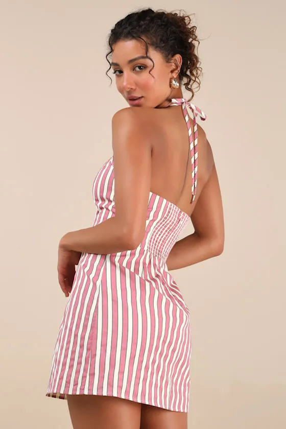 Madelia Pink Striped Halter Mini Dress sold by Lulus product image thumbnail 2