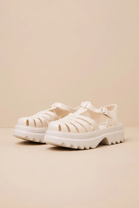 Possession Platform II Beige Jelly Strappy Buckle Sandals sold by Lulus