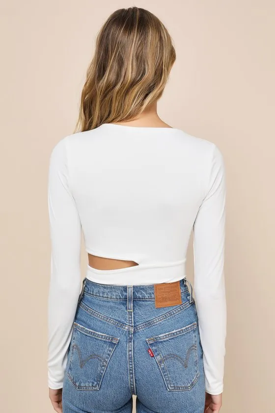 Making the Cut Ivory Long Sleeve Cutout Bodysuit sold by Lulus product image thumbnail 3
