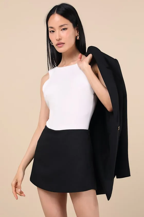 Maita Black Linen Mid-Rise Micro Skort sold by Lulus