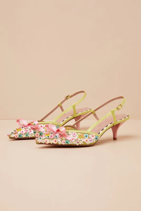 Saddy Lime Multi Sequin Slingback Kitten Heel Pumps sold by Lulus