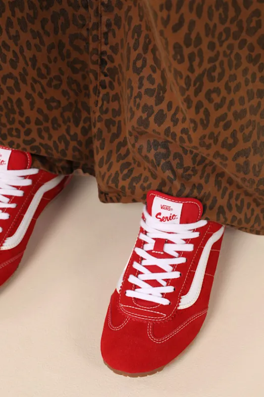 Super Lowpro Racing Red Suede Leather Sneakers sold by Lulus