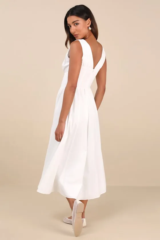 Lettie White Poplin Plunge Neck Midi Dress sold by Lulus product image thumbnail 4