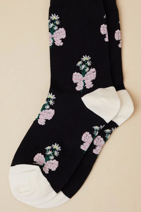 Bluebells Black Floral Bow Socks sold by Lulus product image thumbnail 2