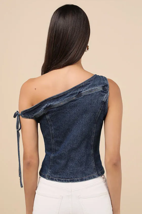 Lemi Dark Wash Off-the-Shoulder Top sold by Lulus product image thumbnail 2