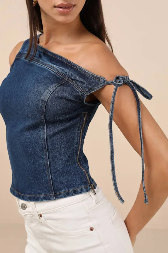 Lemi Dark Wash Off-the-Shoulder Top sold by Lulus product image thumbnail 4