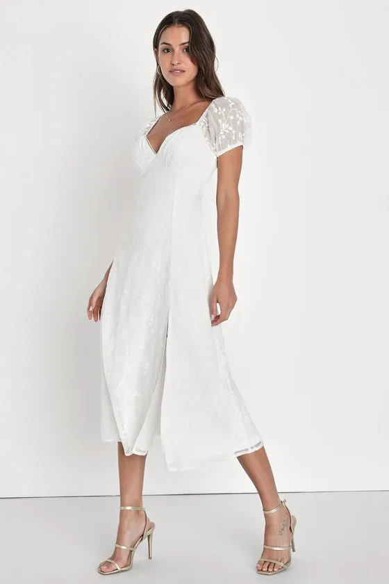 Blossoming with Charm White Embroidered Tie-Back Midi Dress sold by Lulus product image thumbnail 2