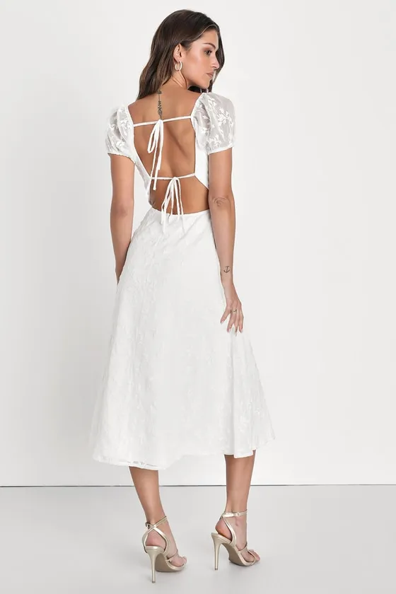 Blossoming with Charm White Embroidered Tie-Back Midi Dress sold by Lulus product image thumbnail 4