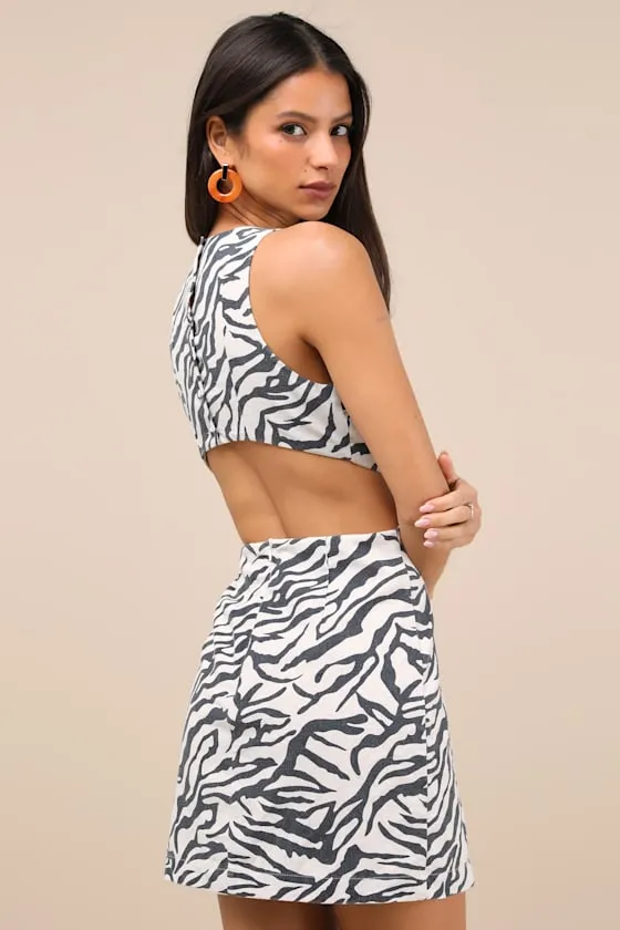 Alouette Beige and Black Zebra Print Linen Cutout Mini Dress sold by Lulus product image thumbnail 2