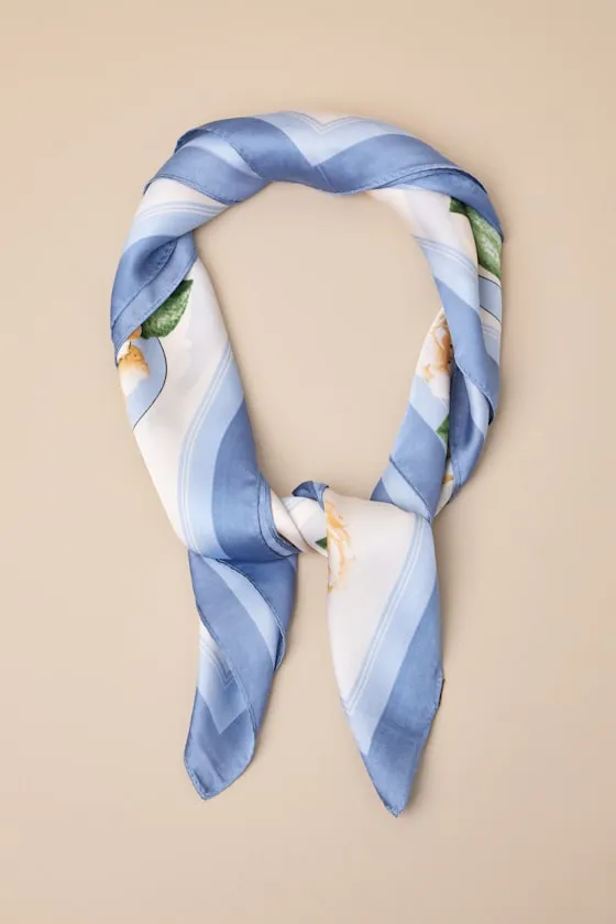 Torrance Cream and Blue Floral Satin Scarf sold by Lulus