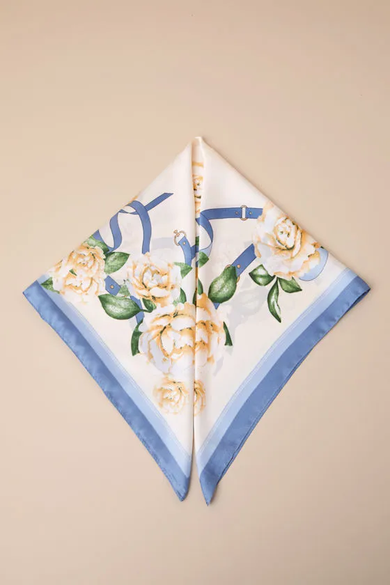 Torrance Cream and Blue Floral Satin Scarf sold by Lulus product image thumbnail 2