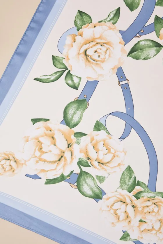 Torrance Cream and Blue Floral Satin Scarf sold by Lulus product image thumbnail 3