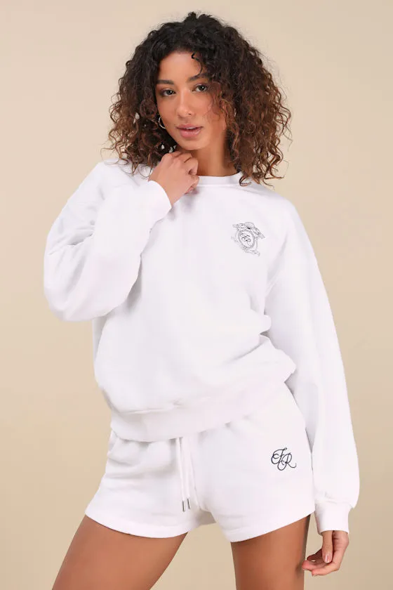 Leone White Monte Carlo Embroidered Pullover Sweatshirt sold by Lulus