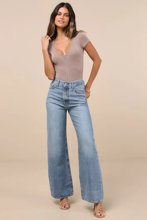 Najya Taupe Ribbed Knit Zip-Front Short Sleeve Bodysuit sold by Lulus product image thumbnail 3