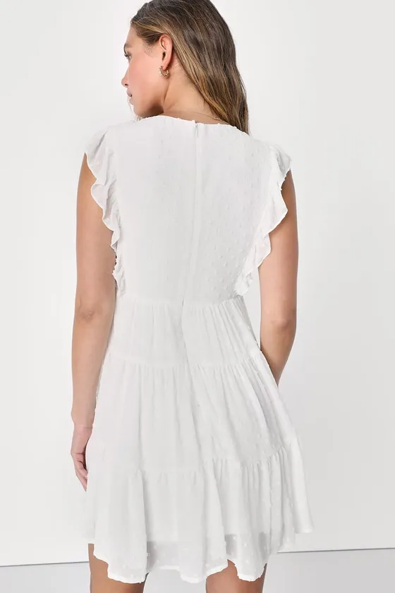 Dreamy Designs White Ruffled Tiered Swiss Dot Mini Dress sold by Lulus product image thumbnail 4