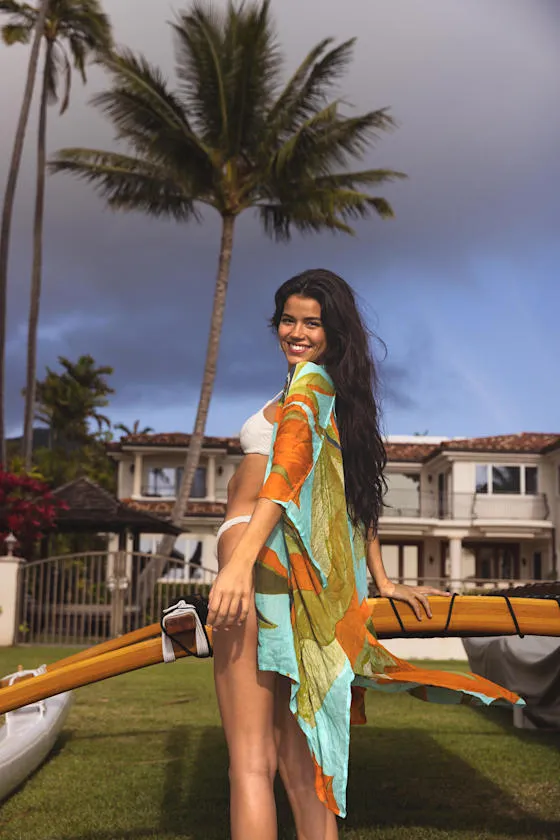 Kapua Aqua Blue Leaf Print Cover-Up Shawl sold by Lulus product image thumbnail 3