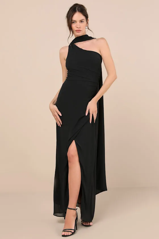 Adeline Black One-Shoulder Scarf Maxi Dress sold by Lulus product image thumbnail 2