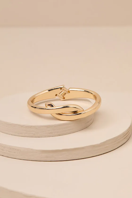 Elevated Outlook Gold Overlapping Hinged Cuff Bracelet sold by Lulus