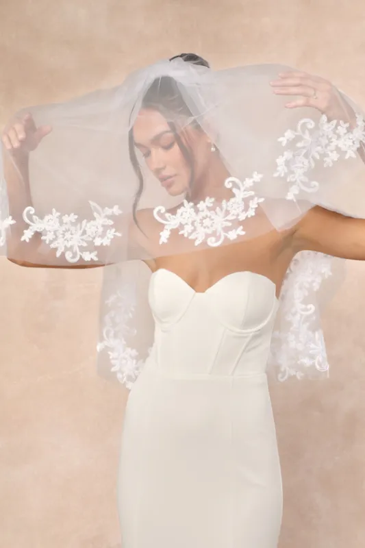 Chapel Charm White Embroidered Layered Veil sold by Lulus